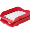Zwei übereinander gestapelte Re-LOOP Briefablagen in rot mit Block
