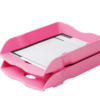 Zwei übereinander gestapelte Re-LOOP Briefablagen in rosa mit Block